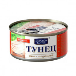 Тунец филе-кусочки натуральный «Морской котик» 170 гр.